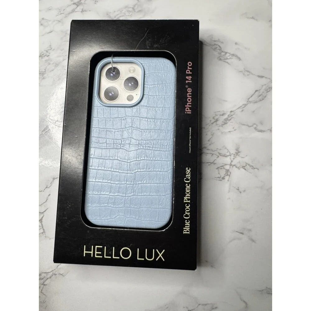 Hello Lux Blue Crocodile Faux Leather Back Case iPhone 14 Pro Dual Layer